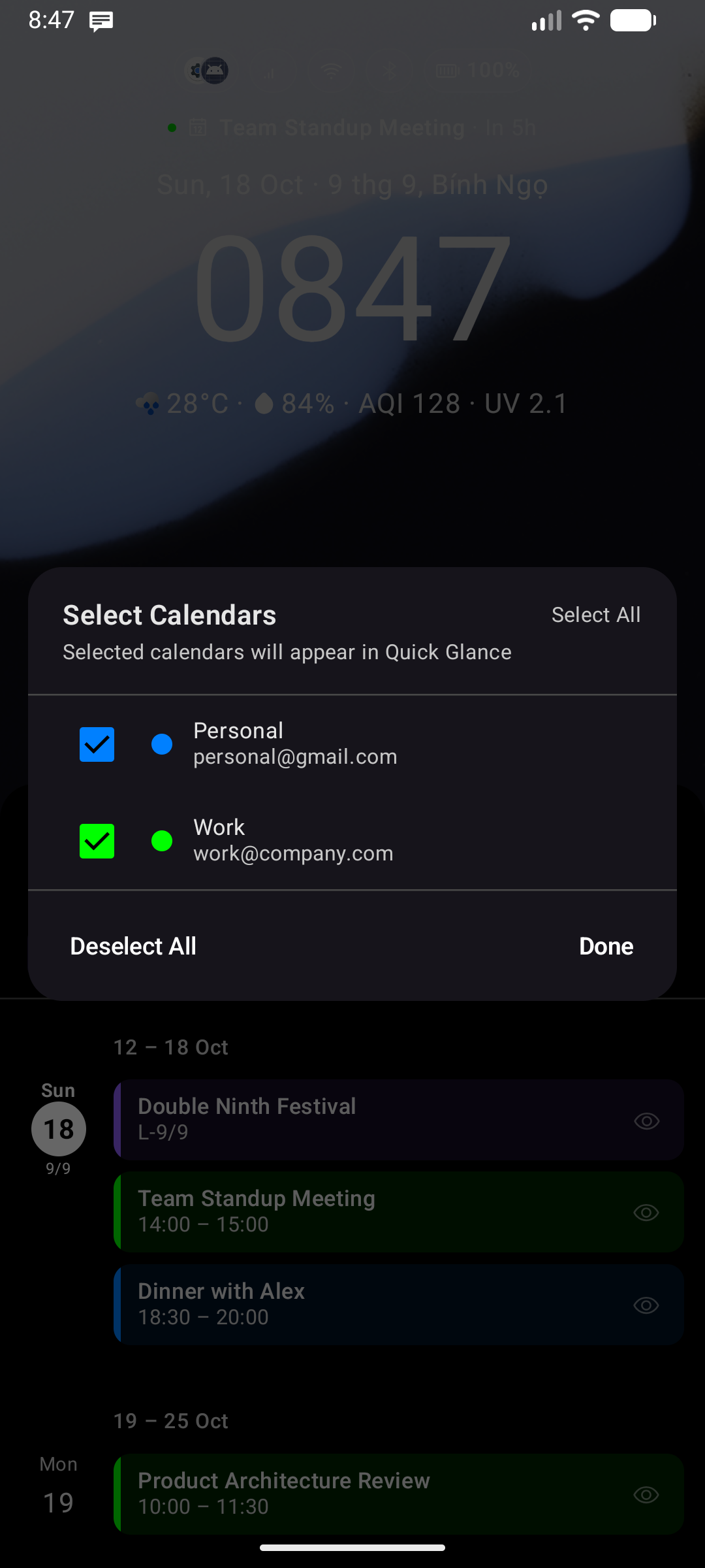 Select Calendars Dialog