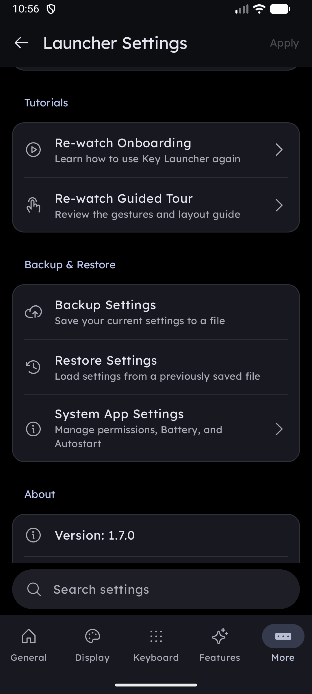 Backup & Restore Screen