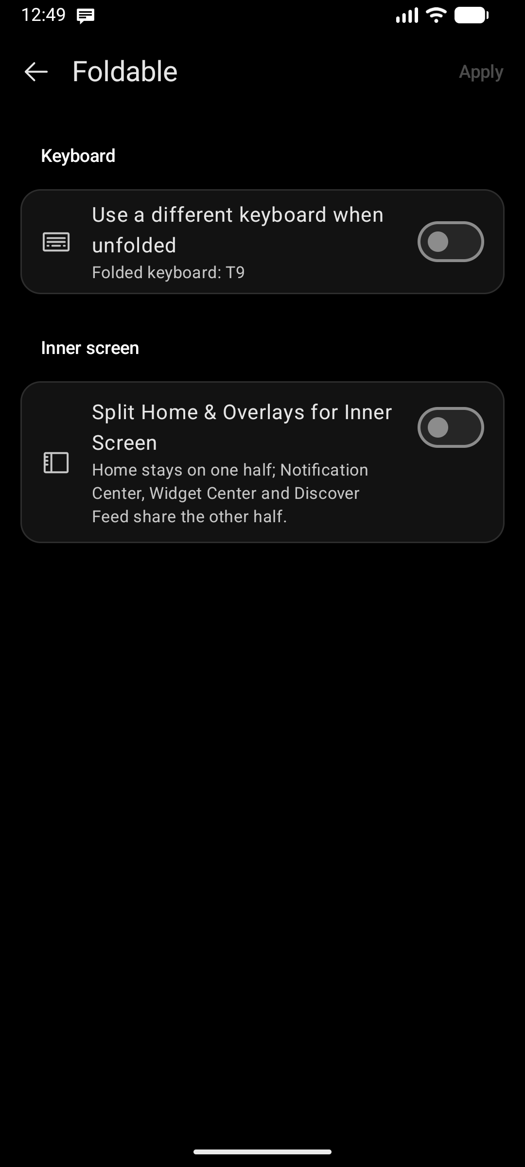 Foldable Device Settings