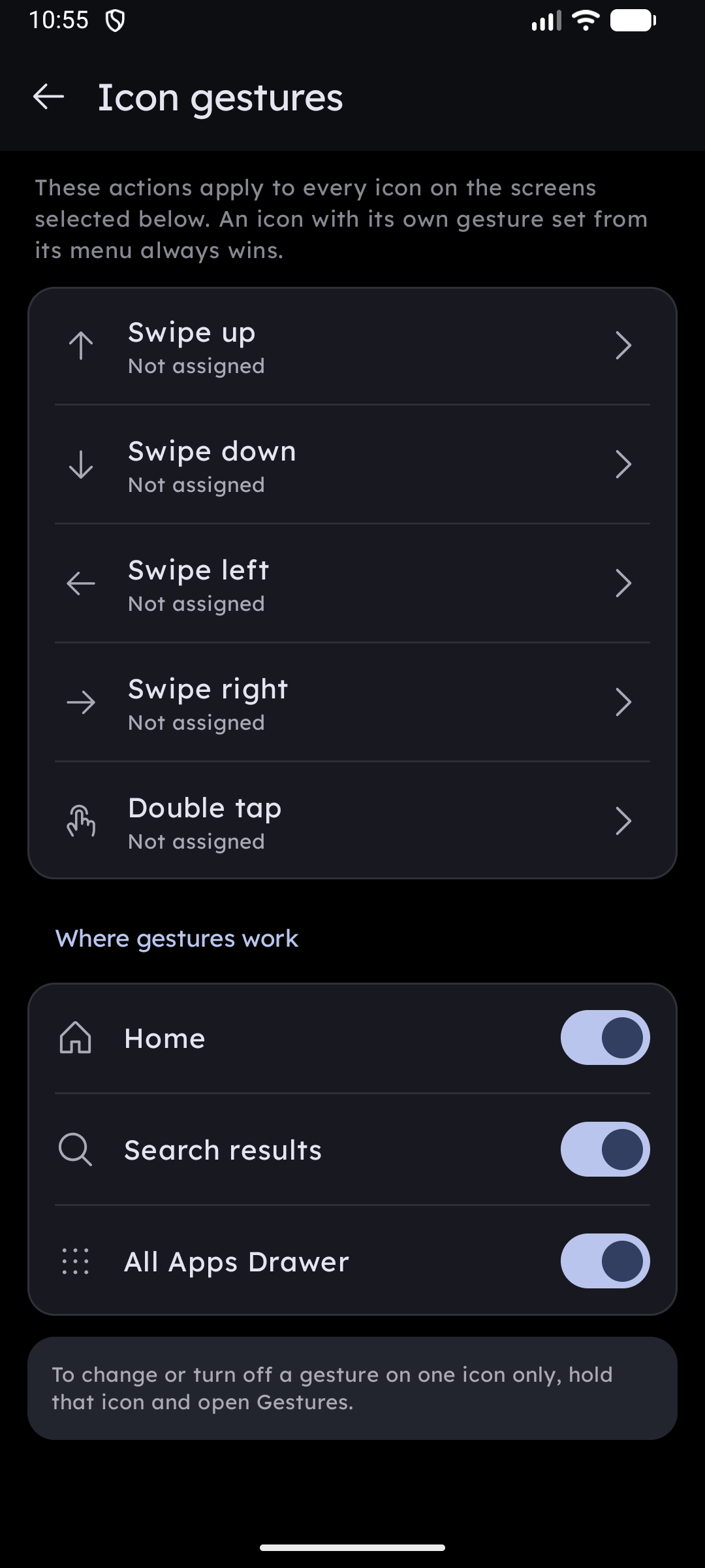 Icon Gestures Configuration