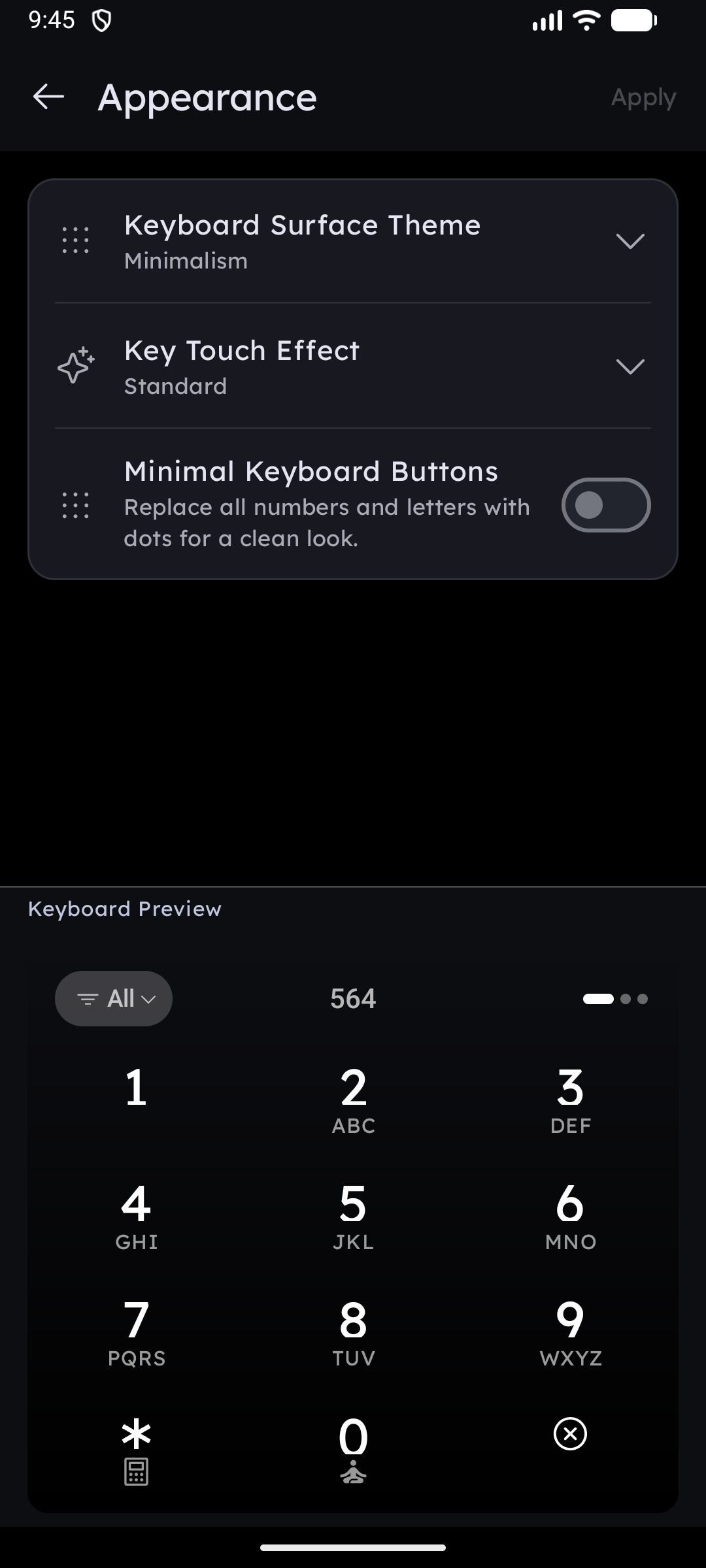 Keyboard Appearance Settings