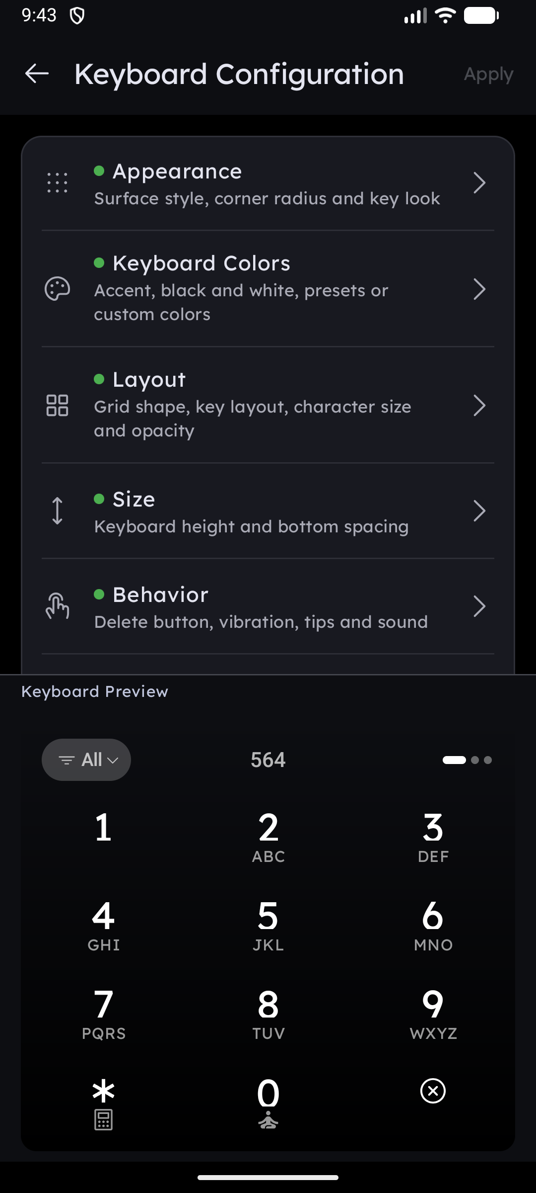Keyboard Configuration Screen