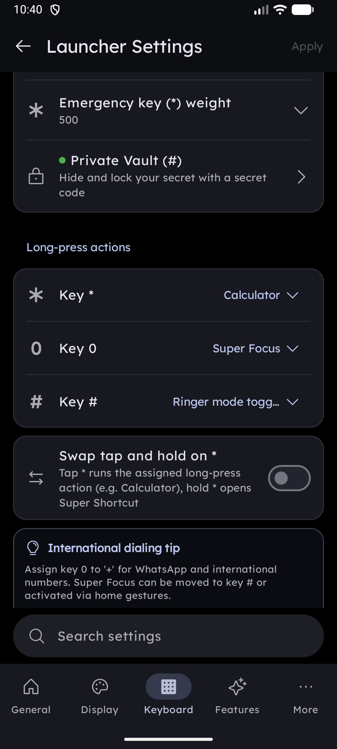 Long-Press Actions Configuration