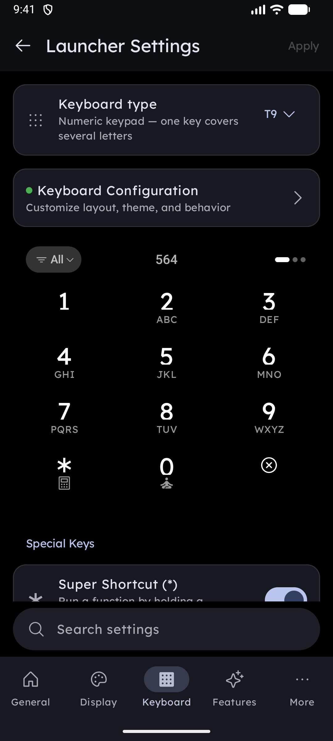 Keyboard Settings Tab