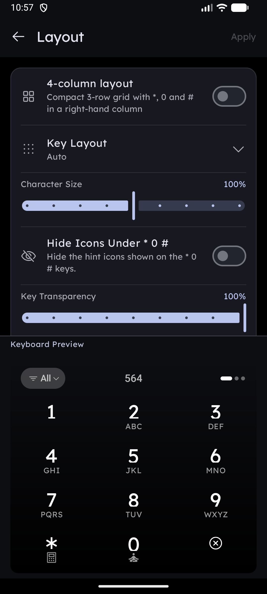 Keyboard Size & Layout Settings