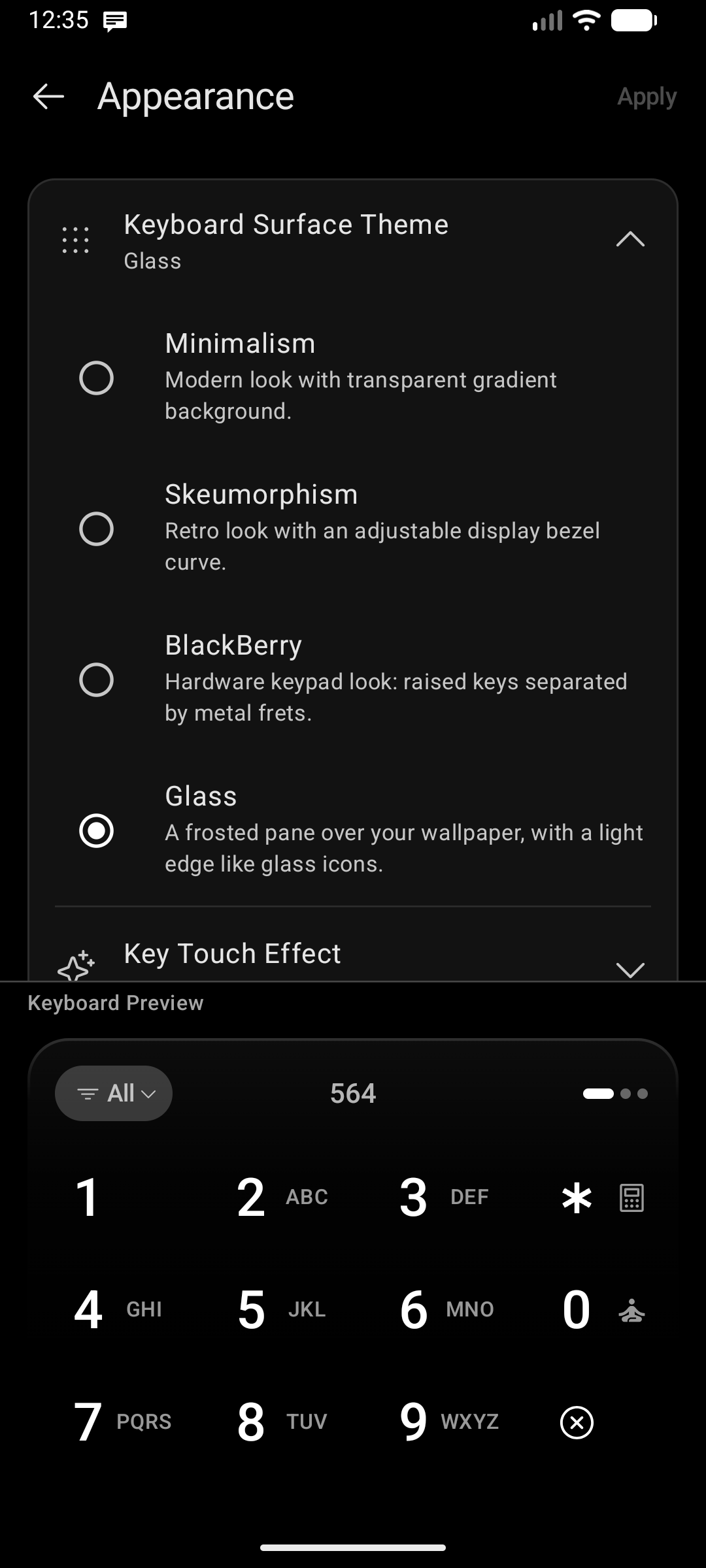 Keyboard Surface Themes Dropdown
