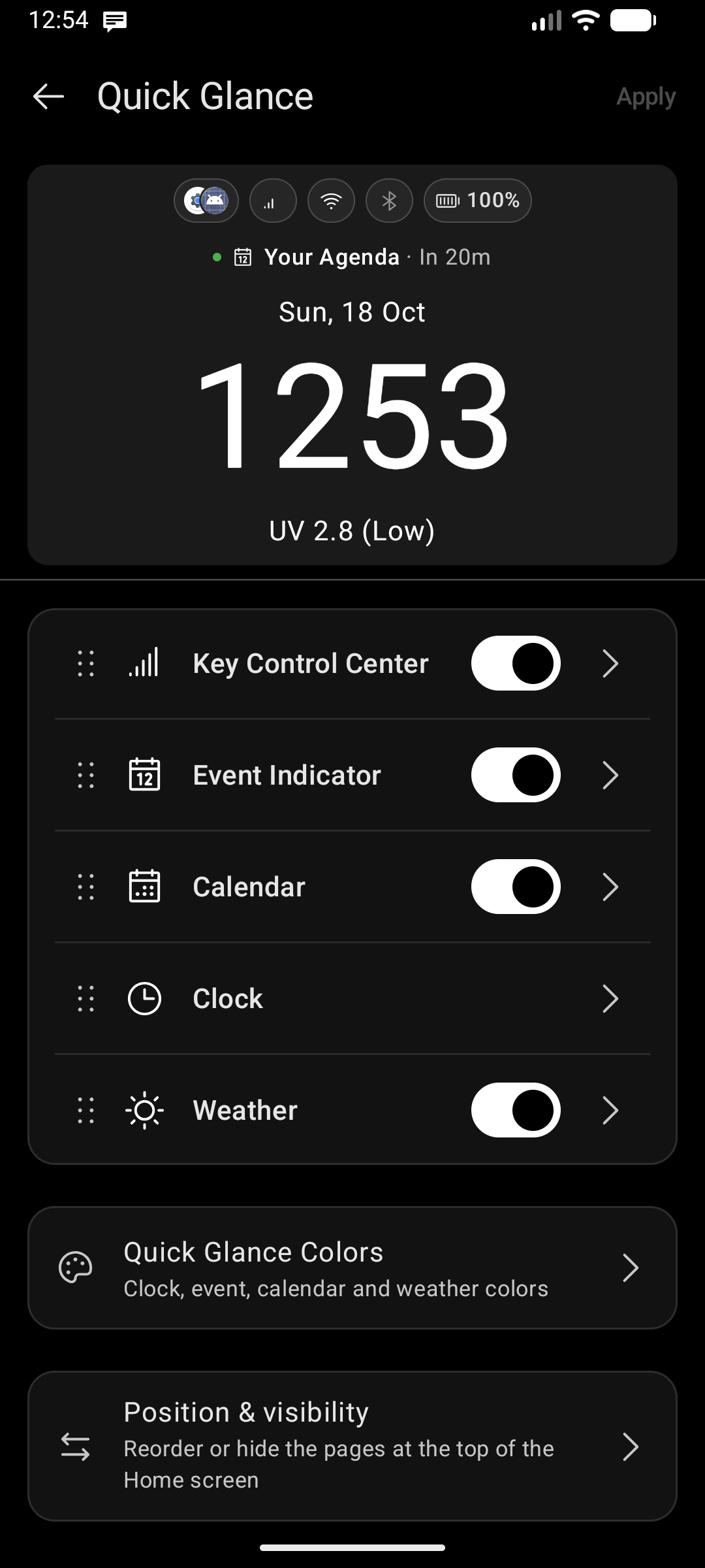 Quick Glance Settings
