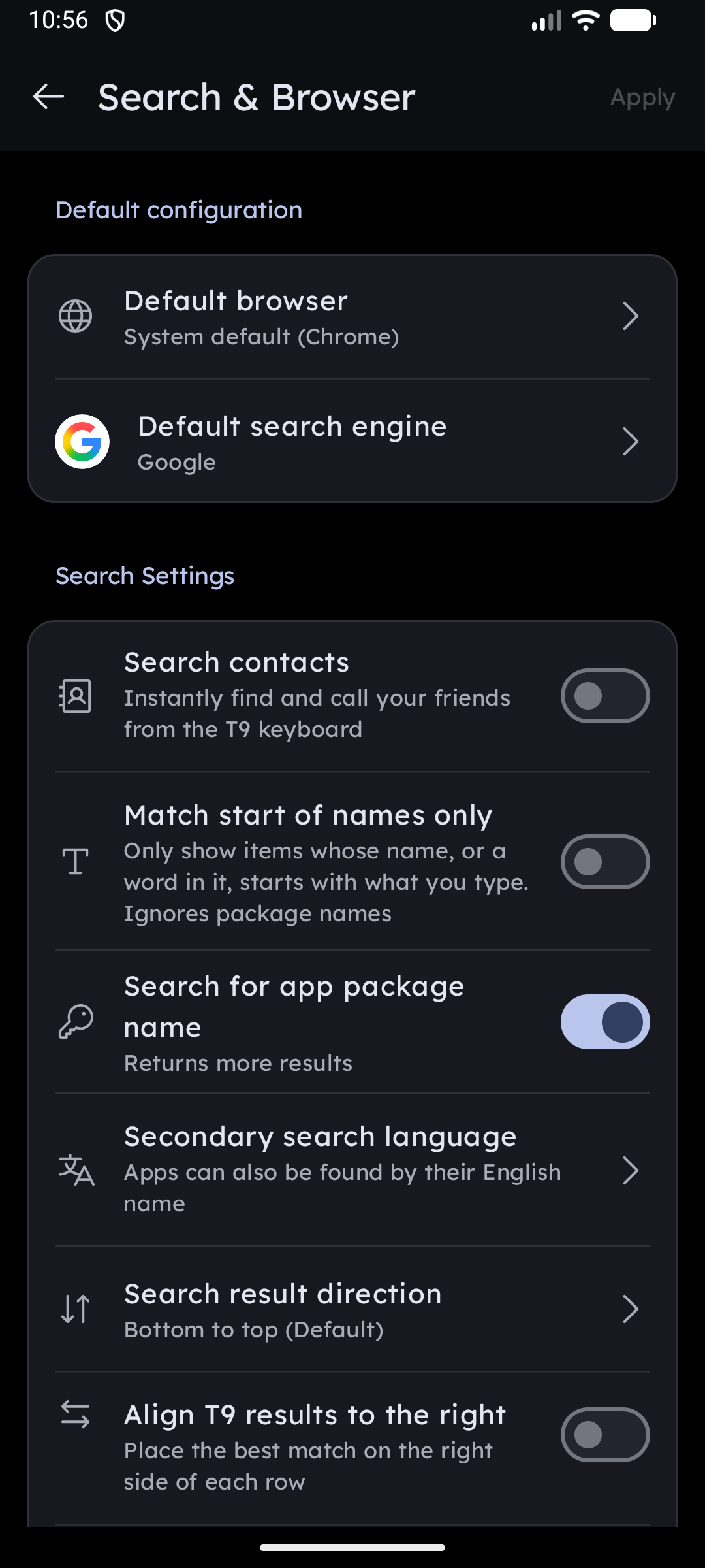 T9 Search & Result Settings