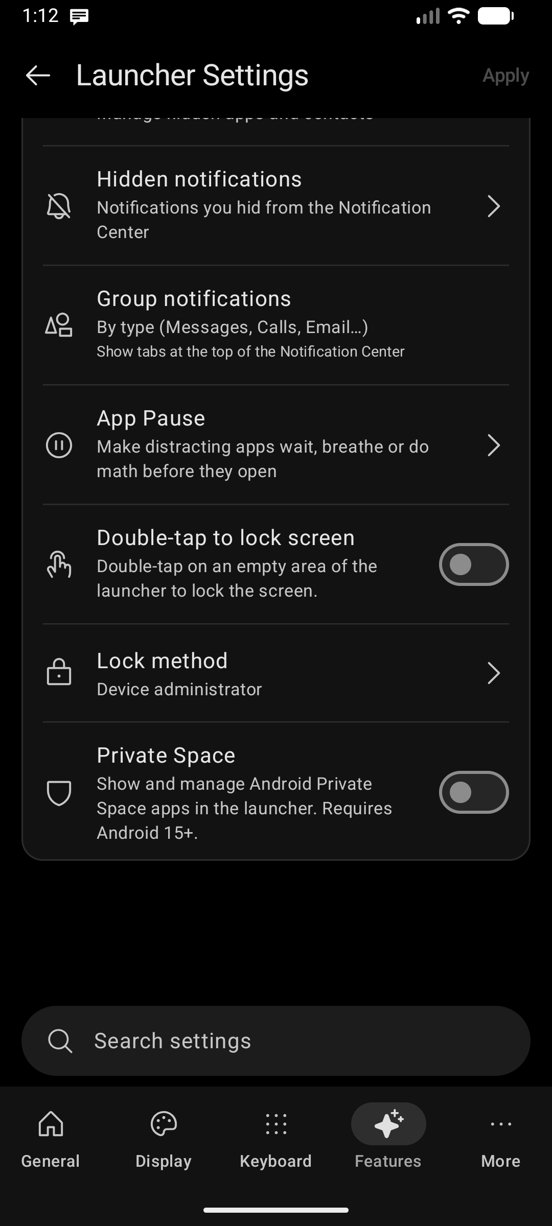 Android Private Space Settings