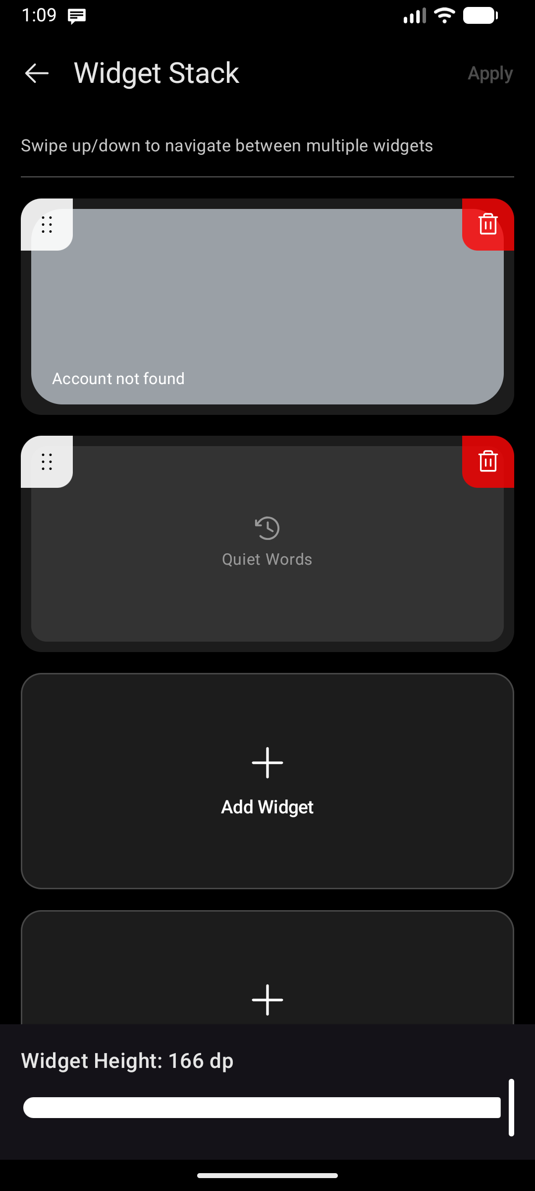 Widget Stack Config